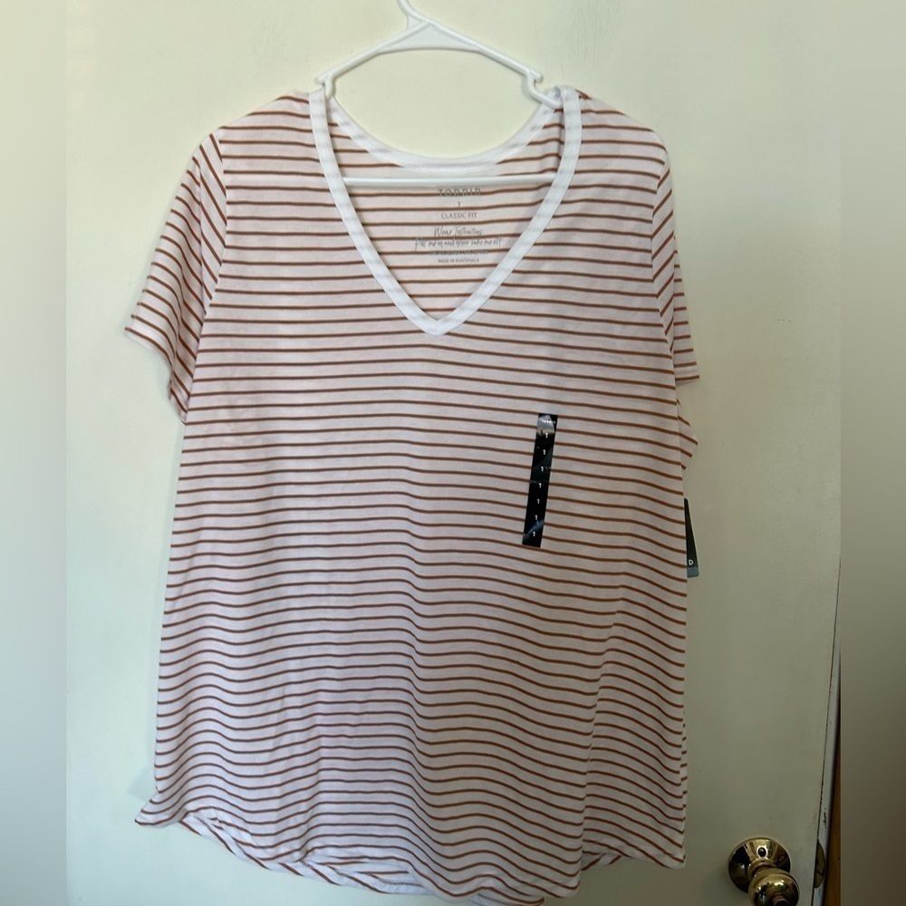 Torrid Net girlfriend, signature, the neck, camel and white striped, shirt
